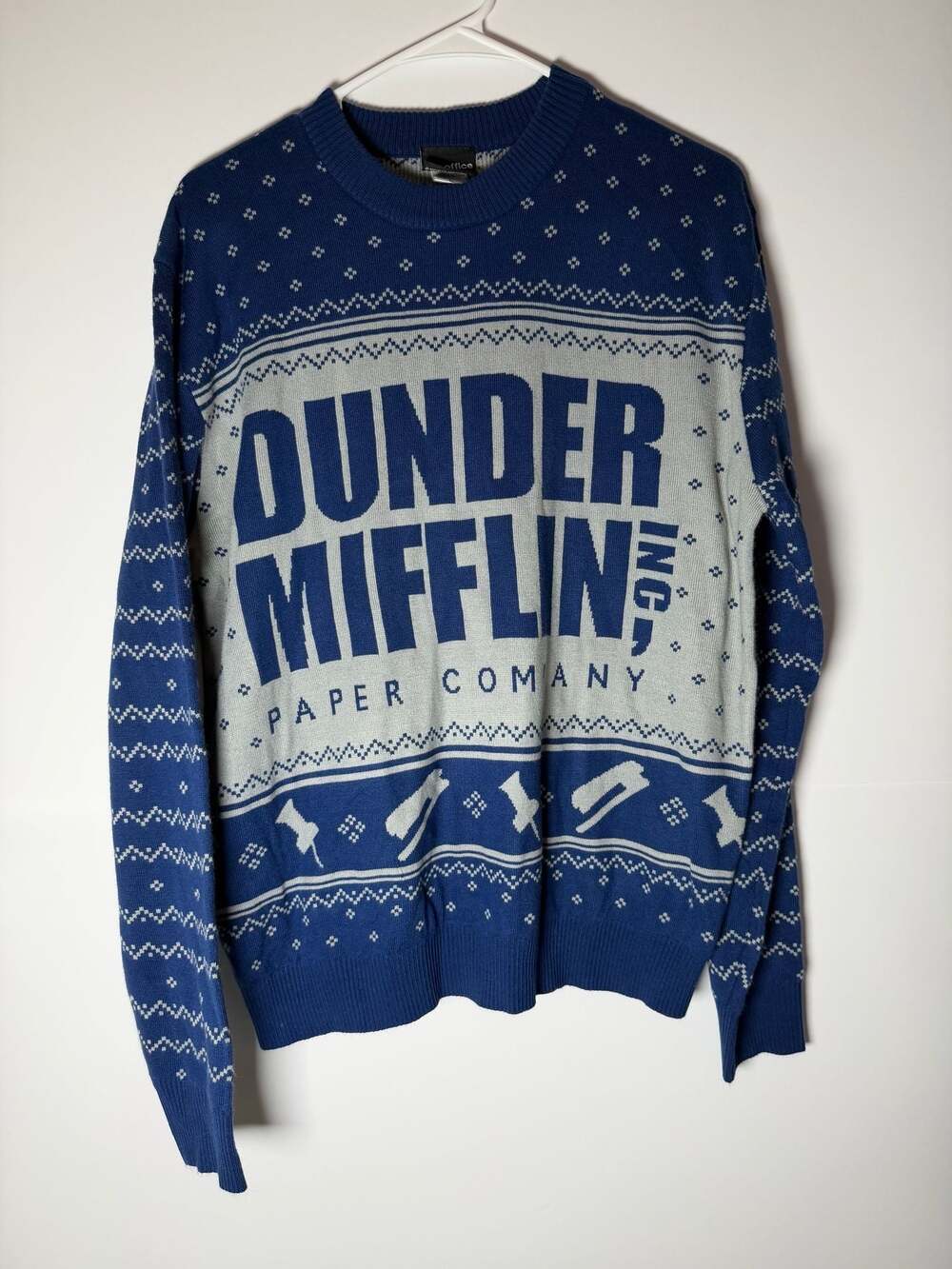 The Office Dunder Mifflin Dark Blue Ugly Christmas Sweater Size L